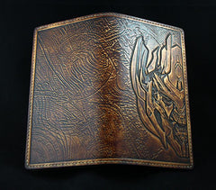 Handmade Leather Tooled Transformers Megatron Mens Long Wallet Cool Leather Wallet Clutch Wallet for Men - imessengerbags