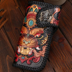 Handmade Leather Monster Mens Chain Biker Wallet Cool Leather Wallet Long Phone Wallets for Men