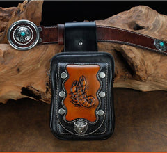 Cool Leather Mens Engraved Scorpion Biker Belt Pouch Waist Bag Drop Leg Bag for Men
