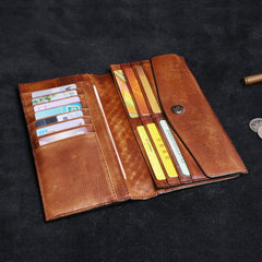 Handmade Leather Mens Cool Long Leather Wallet Card Wallet Clutch Wristlet Wallet for Men - imessengerbags