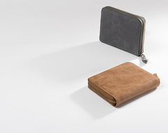 Handmade Leather Mens Cool Slim Leather Zipper Wallet Men Small Wallets Bifold for Men - imessengerbags