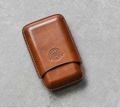 Cool Brown Leather Mens 3pcs Cigar Case Cool Custom Leather Cigar Case for Men - imessengerbags