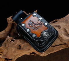 Cool Leather Mens Engraved Scorpion Biker Belt Pouch Waist Bag Drop Leg Bag for Men
