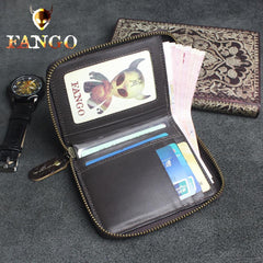 Handmade Leather Floral Mens Zipper Cool billfold Wallet Card Holder Small Card Slim Wallets for Men - imessengerbags
