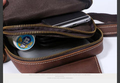 Genuine Leather Mens Cool Chest Bag Sling Bag Crossbody Bag Travel Bag Hiking Bag for men - imessengerbags