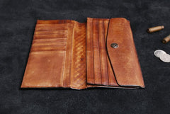 Handmade Leather Mens Cool Long Leather Wallet Card Wallet Clutch Wristlet Wallet for Men - imessengerbags