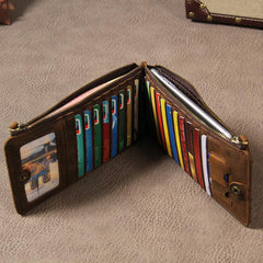 Leather Mens Clutch Vintage Coffee Brown Multi Card Phone Wallet for Men