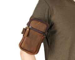 Handmade Leather Mens Running Armband for Cell Phones Sleeve Pouch Arm Case - imessengerbags