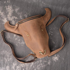Handmade Leather Mens Cool XO Bull Backpack Sling Bag Black Travel Bag Hiking Bag for men