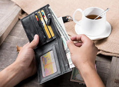 Handmade Leather Mens Cool Slim Leather Wallet Men Small Wallets Bifold for Men - imessengerbags