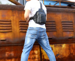 Genuine Leather Mens Cool Chest Bag Sling Bag Crossbody Bag Travel Bag Hiking Bag for men