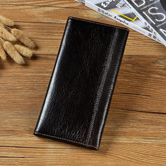 Genuine Leather Mens Trifold Wallet Coffee Long Wallet for Men with Multi Cards - imessengerbags