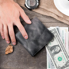 Handmade Leather Mens Cool Slim Leather Wallet Men Small Wallets Bifold for Men - imessengerbags