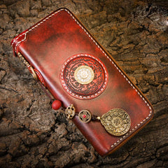 Handmade Leather Mens Chain Biker Wallet Cool Leather Wallet Long Phone Wallets for Men