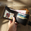 Handmade Slim Black Leather Mens Billfold Wallet Personalize Bifold Small Wallets for Men