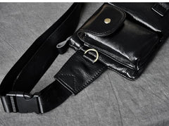 Black Leather Fanny Pack Mens Waist Bag Hip Pack Belt Bag for Men