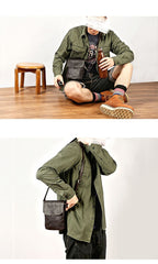 Cool Black Leather Mens Small Vertical Courier Bag Brown Messenger Bags Blue Postman Bag For Men - imessengerbags