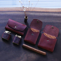 Handmade Wooden Coffee Leather Mens 20pcs Cigarette Case Cool Custom Cigarette Holder for Men - imessengerbags
