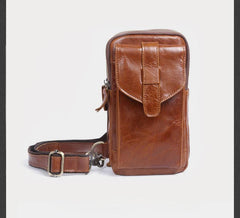 Genuine Leather Mens Cool Chest Bag Sling Bag Crossbody Bag Travel Bag Hiking Bag for men