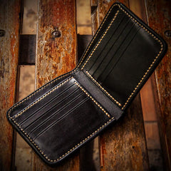 Handmade Leather Chinese Black&White Tooled Mens billfold Wallet Cool Leather Wallet Slim Wallet for Men - imessengerbags