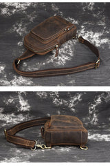 Vintage Mens Leather One Shoulder Backpacks Chest Bag Sling Bags Sling Crossbody Bags For Men