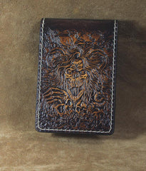 Handmade Leather Tooled Death Metal Deathcore License Wallet Mens Card billfold Wallet Cool Leather Wallet Slim Wallet for Men - imessengerbags