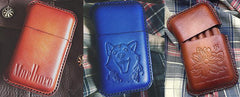 Beige Leather Mens Engraved Cigarette Holder Case Vintage Custom Cigarette Case for Men - imessengerbags