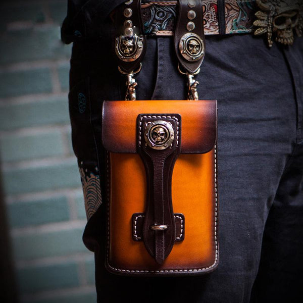 Handmade Biker Leather Belt Pouch Mens Cases Waist Bag Hip Pack Belt Bag Fanny Pack Bumbag for Men - imessengerbags