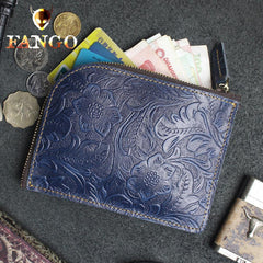 Handmade Leather Floral Mens Front Pocket Wallet Cool Slim Leather Wallet Men billfold Wallets Bifold for Men - imessengerbags