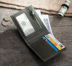 Handmade Leather Mens Cool Slim Leather Wallet Men Small Wallets Bifold for Men - imessengerbags