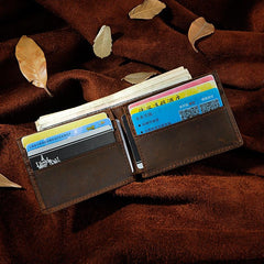Handmade Leather Mens Cool Slim Leather Wallet Card Wallet Holders Men Small Wallets Bifold for Men - imessengerbags