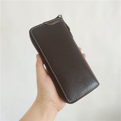 [On Sale] Handmade Mens Long Biker Wallets with Chain Cool Zipper Leather Biker Chain Wallet