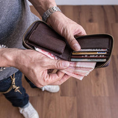 Genuine Leather Mens Cool billfold Leather Wallet Men Small Zipper Wallets Bifold for Men - imessengerbags