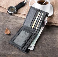 Handmade Leather Mens Cool Slim Leather Wallet Men Small Wallets Bifold for Men - imessengerbags