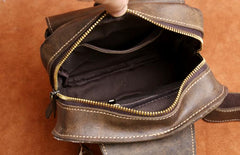 Genuine Leather Mens Cool Chest Bag Sling Bag Crossbody Bag Travel Bag Hiking Bag for men