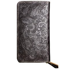 Handmade Leather Floral Mens Cool Travel Long Wallet Card Holder Card Slim Clutch Wallets for Men - imessengerbags