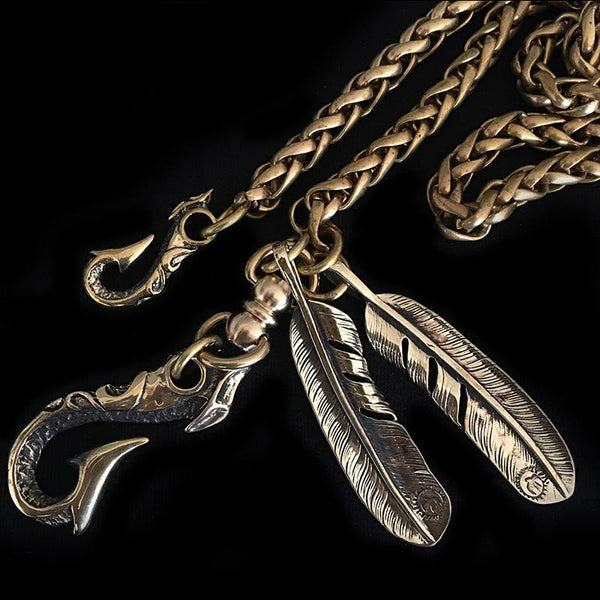 Handmade Leather Brass Metal Wallet Chain Biker Wallet Chain Trucker Chain for Men - imessengerbags