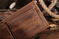 Handmade Leather Mens Cool Slim Leather Wallet Card Wallet Holders Men Small Wallets Bifold for Men - imessengerbags
