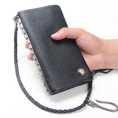 Handmade Mens Cool Long Leather Chain Wallet Cards Biker Trucker Wristlet Wallet - imessengerbags
