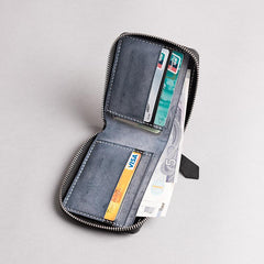 Handmade Leather Mens Cool Slim Leather Zipper Wallet Men Small Wallets Bifold for Men - imessengerbags