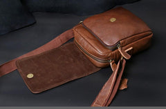 Genuine Leather Mens Cool Messenger Bag Square Bag Chest Bag Bike Bag Cycling Bag for men - imessengerbags