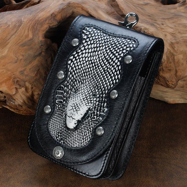 Cool Leather Mens Snake Biker Belt Pouch Waist Bag Drop Leg Bag for Men - imessengerbags