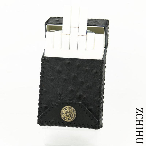 Cool Handmade Leather Mens Black Engraved Cigarette Holder Case for Men