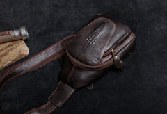 Genuine Leather Mens Cool Chest Bag Sling Bag Crossbody Bag Travel Bag Hiking Bag for men - imessengerbags