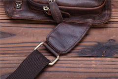 Genuine Leather Mens Cool Chest Bag Sling Bag Crossbody Bag Travel Bag Hiking Bag for men