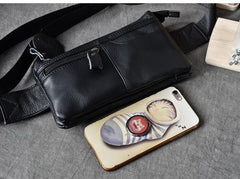 Black Leather Fanny Pack Mens Waist Bag Hip Pack Belt Bag for Men - imessengerbags