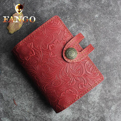 Handmade Leather Floral Mens Cool Short Wallet Card Holder Small Card Slim Wallets for Men