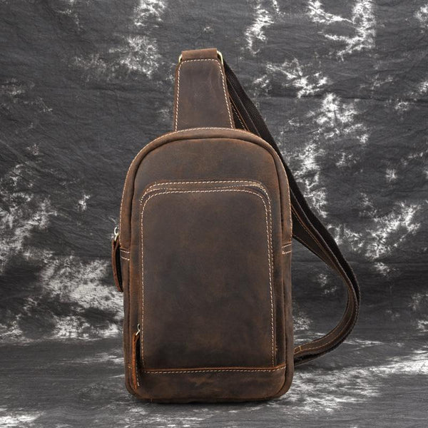 Cool Leather Chest Bag Sling Bag Crossbody Bag Travel Bag Sling Hiking Bag For Mens - imessengerbags