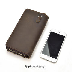 Handmade Leather Mens Cool Long Leather Wallet Zipper Wristlet Bag Clutch Wallet for Men - imessengerbags