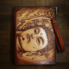 Handmade Leather Tooled Mens Cool Long Leather iPad Bag Wristlet Clutch Wallet for Men - imessengerbags